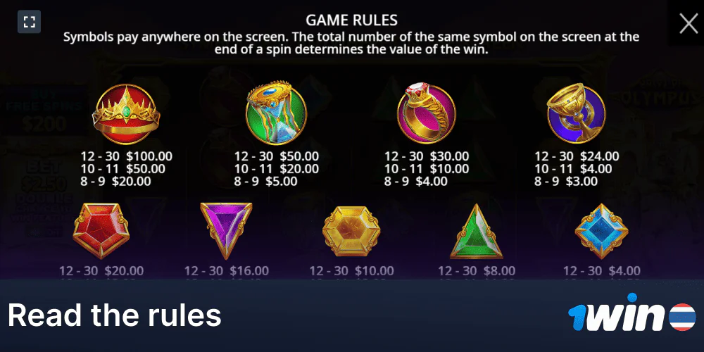 Read the rules of slots at 1Win
