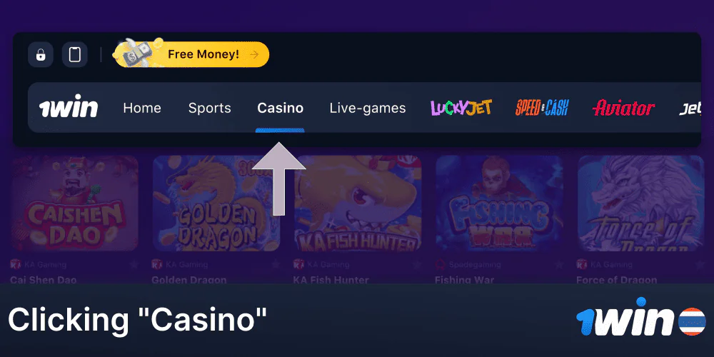 Go to the casino section on 1Win
